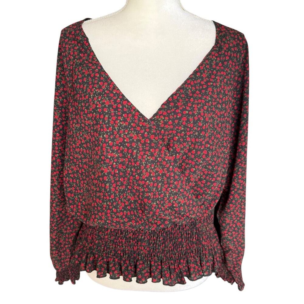 Nordstrom BP Floral V-Neck Long Sleeve Blouse Size 2XL